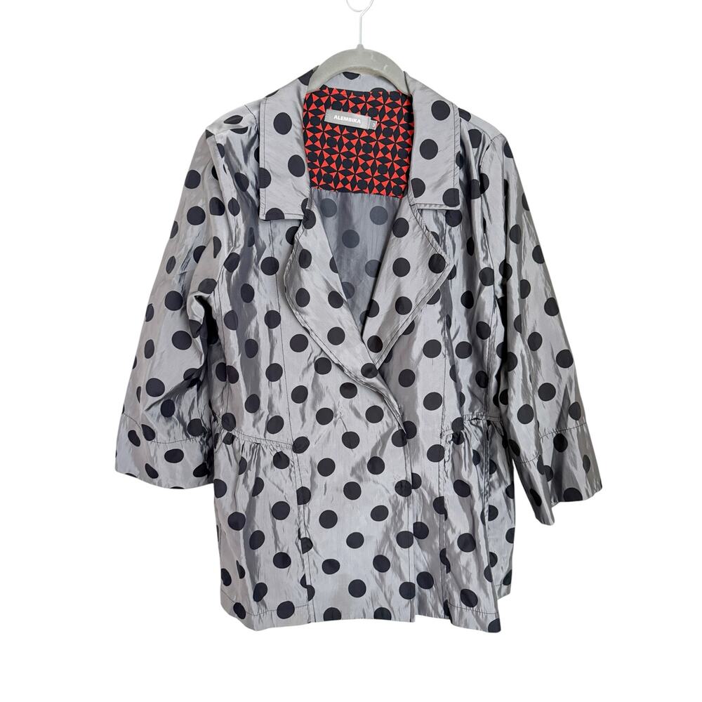 ALEMBIKA Silver Polka Dot Statement Jacket | Peplum Waist | Size 3 (US L/XL)